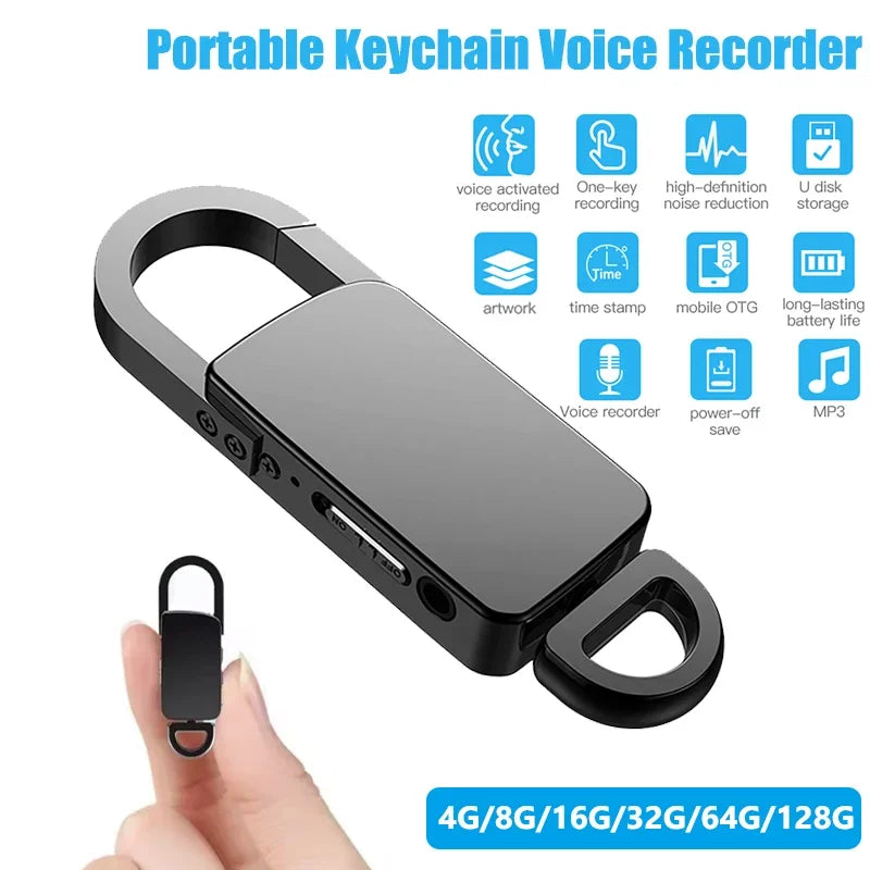 Keychain Mini Spy Voice Activated Recorder 128GB Keychain Sound