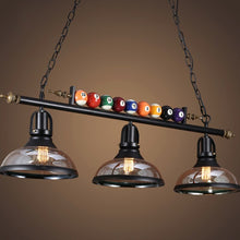 Load image into Gallery viewer, Industrial Pendant Lights - Restaurant / Bar / Cafe / Kitchen / Pool Table - Man Cave Gifts & Accessories |3 chandelier Pool Table Lamp with pool ball decoration. Perfect for the modern home bar or bachelor pad.
