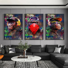 Load image into Gallery viewer, Pop Graffiti Monkey Wall Art - Listening To Music Canvas Poster - Man-Kave