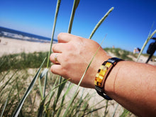 Load image into Gallery viewer, Chunky Mens Leather & Amber Bracelet / Unisex Modern & Natural Healing Jewellery Bracelet - Man-Kave