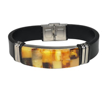 Load image into Gallery viewer, Chunky Mens Leather & Amber Bracelet / Unisex Modern & Natural Healing Jewellery Bracelet - Man-Kave
