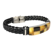 Load image into Gallery viewer, Mens Black Leather & Amber Bracelet - Man-Kave