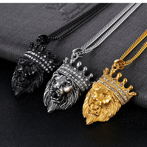 Lion Head & Crown Pendant & Chain - Mens Necklace - Lion King - ManKave Gifts & Accessories