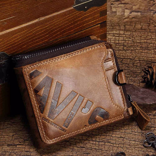 KAVIS Crazy Horse Genuine Leather Wallet for Men - ManKave Gifts & Accessories