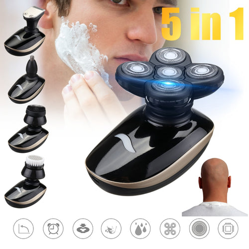 5 In 1  Rechargeable Bald Head Electric Shaver Wet & dry Use - ManKave Gifts & Accessories