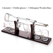Load image into Gallery viewer, AK47 Gun Whiskey Decanter Glass Set with 4 Bullet Glasses & Mahogany Wooden Base - Exclusive - ManKave Gifts & Accessories