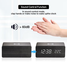Load image into Gallery viewer, Wooden Alarm Clock With Wireless Charging Pad for Phone - ManKave Gifts & Accessories
