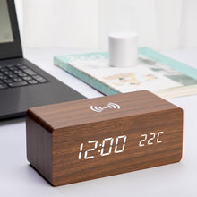 Load image into Gallery viewer, Wooden Alarm Clock With Wireless Charging Pad for Phone - ManKave Gifts & Accessories