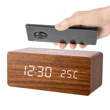 Load image into Gallery viewer, Wooden Alarm Clock With Wireless Charging Pad for Phone - ManKave Gifts & Accessories