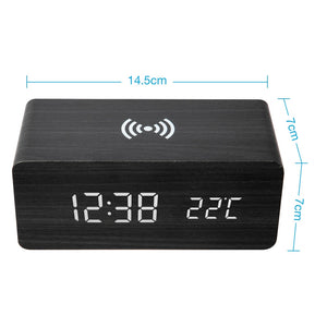 Wooden Alarm Clock With Wireless Charging Pad for Phone - ManKave Gifts & Accessories