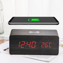 Load image into Gallery viewer, Wooden Alarm Clock With Wireless Charging Pad for Phone - ManKave Gifts & Accessories