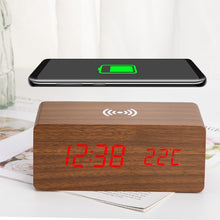 Load image into Gallery viewer, Wooden Alarm Clock With Wireless Charging Pad for Phone - ManKave Gifts & Accessories
