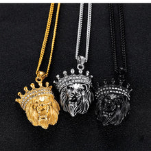 Load image into Gallery viewer, Lion Head &amp; Crown Pendant &amp; Chain - Mens Necklace - Lion King - ManKave Gifts &amp; Accessories
