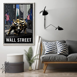 New York Charging Wall Street Bull Oil Painting Poster Modern Canvas Wall Art - Man-Kave