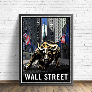 New York Charging Wall Street Bull Oil Painting Poster Modern Canvas Wall Art - Man-Kave