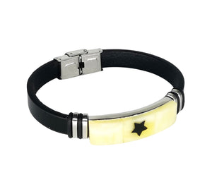 Mens Amber Star & Leather Bracelet - Man-Kave