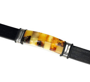 Chunky Mens Leather & Amber Bracelet / Unisex Modern & Natural Healing Jewellery Bracelet - Man-Kave