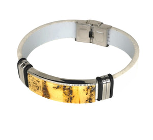 Luxury White Baltic Amber & Leather Bracelet for Men - Man-Kave