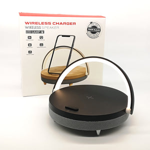 LED BEDSIDE LAMP - Bluetooth Speaker + Wireless Charger - - Man-Kave