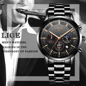 2020 Mens Watch - LIGE Fashion Sport Quartz Watches - ManKave Gifts & Accessories