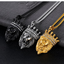 Load image into Gallery viewer, Lion Head &amp; Crown Pendant &amp; Chain - Mens Necklace - Lion King - ManKave Gifts &amp; Accessories
