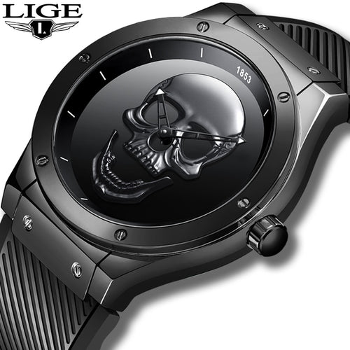 LIGE Mens Watch -  New Black Skull Watch - ManKave Gifts & Accessories