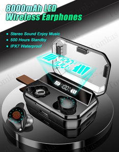 8000mAh Bluetooth Wireless Earphones - Waterproof Earbuds With LED Display - ManKave Gifts & Accessories