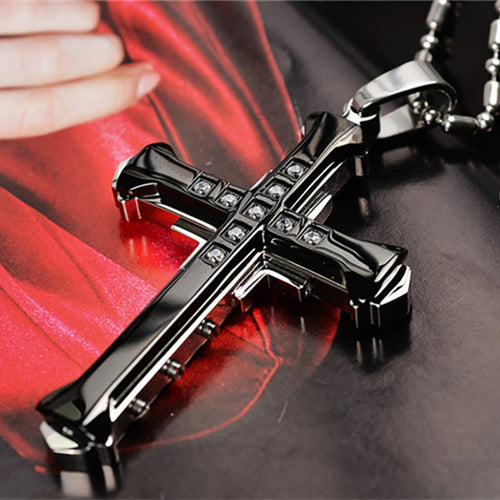 Men's Necklace -  Jesus Cross Pendant, Gold Silver and Black Cross Necklace - ManKave Gifts & Accessories