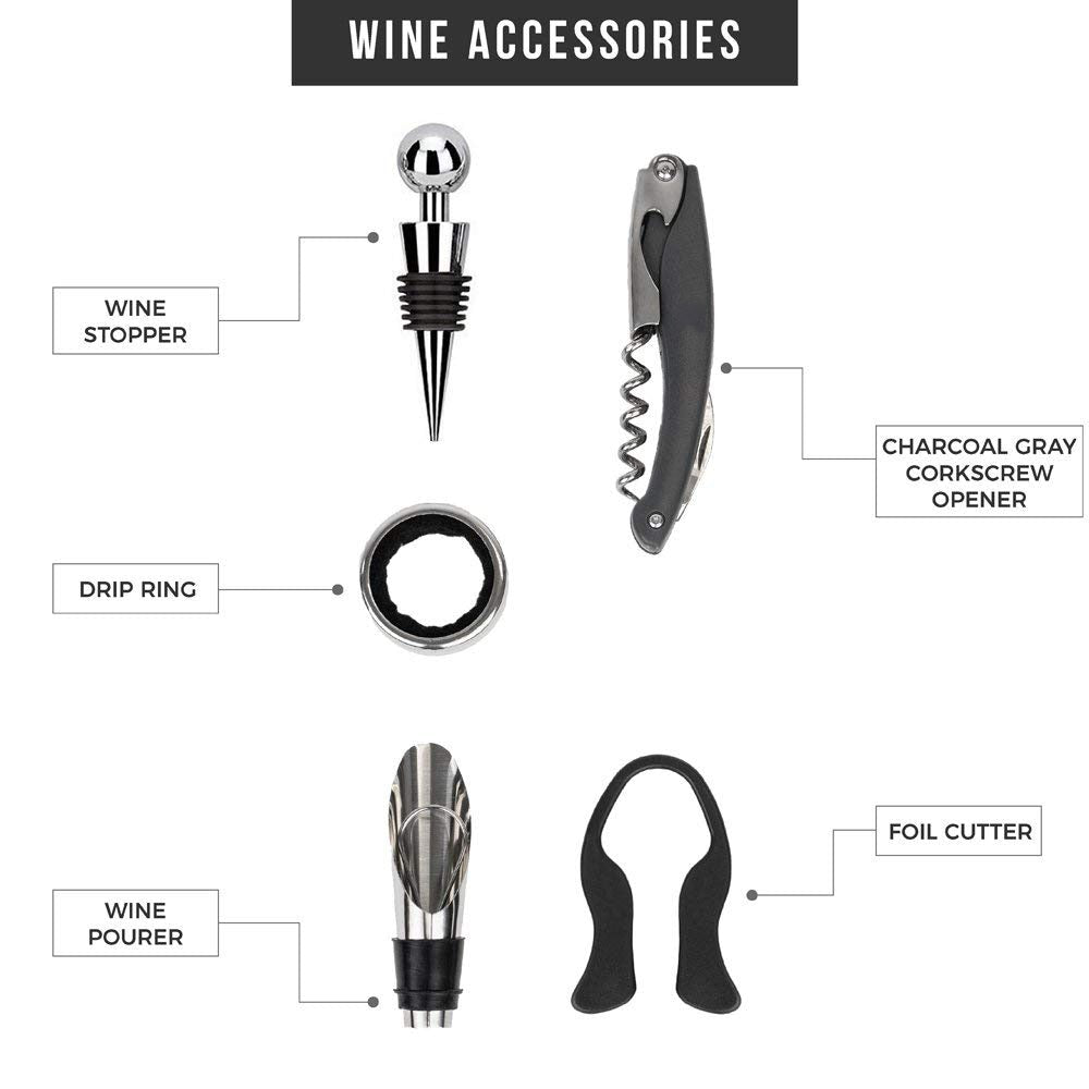 5 Piece Wine Bottle Opener Tool Set Gift Set Corkscrew Pourer