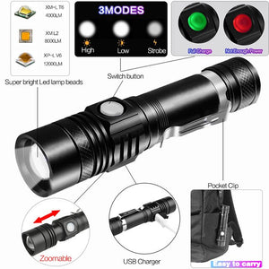 12000LM Super Bright Led flashlight - USB Rechargeable Torch - ManKave Gifts & Accessories