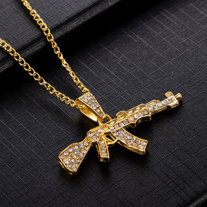 Mens Gun Shape Pendant Crystal Rhinestone Chain Necklace - ManKave Gifts & Accessories