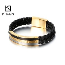 Load image into Gallery viewer, Black Genuine Leather Bracelet for Men - ManKave Gifts &amp; Accessories
