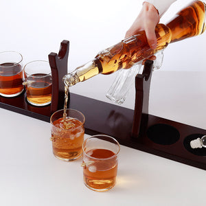 AK47 Gun Whiskey Decanter Glass Set with 4 Bullet Glasses & Mahogany Wooden Base - Exclusive - ManKave Gifts & Accessories