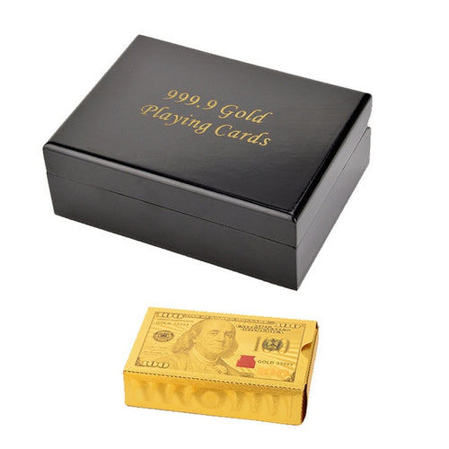 Gold Poker Playing Cards in Wooden Gift Box - Man-Kave