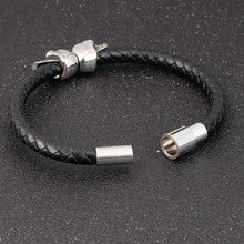 Load image into Gallery viewer, Black Braided Leather Bracelet with Skull detail. - Man-Kave

