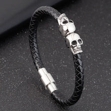 Load image into Gallery viewer, Black Braided Leather Bracelet with Skull detail. - Man-Kave
