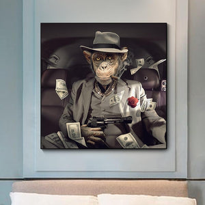 Monkey Animal Poster - Gangster Modern Wall Art - Man-Kave