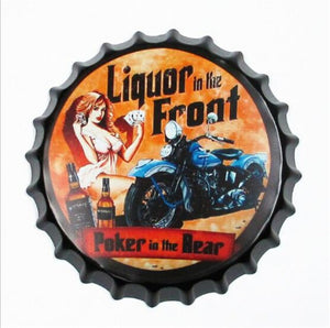Liquor & Motorbike Creative Iron Beer Bottle Cap Wall Decor - Man-Kave
