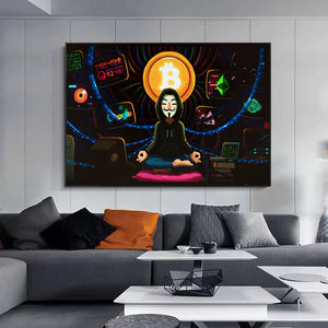 Hacker Meditation Abstract Bitcoin Canvas  Wall Art  2022 - Man-Kave
