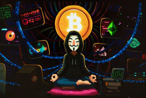 Hacker Meditation Abstract Bitcoin Canvas  Wall Art  2022 - Man-Kave