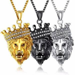 Lion Head & Crown Pendant & Chain - Mens Necklace - Lion King - ManKave Gifts & Accessories