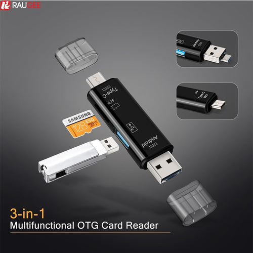 3 In 1 USB Card Reader - Type C & Micro USB OTG Card Adapter - ManKave Gifts & Accessories