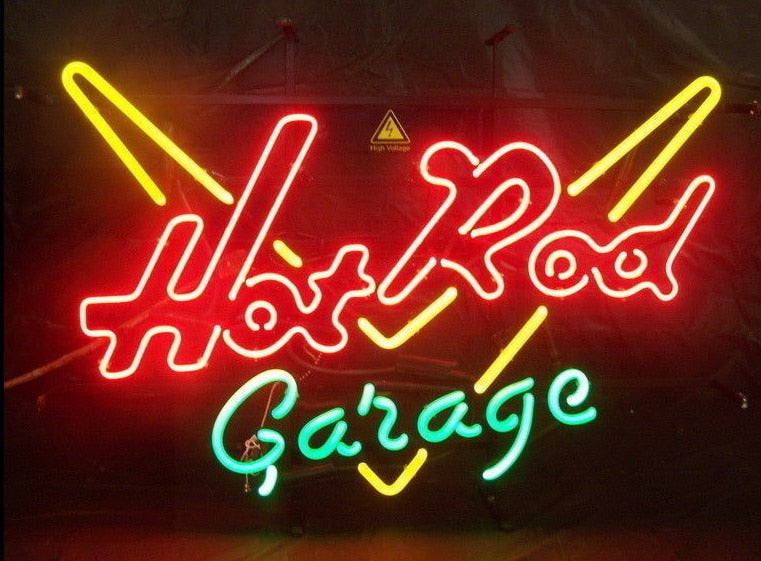 Hot Rod Garage Glass Neon Light Sign - ManKave Gifts & Accessories