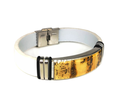 Luxury White Baltic Amber & Leather Bracelet for Men - Man-Kave